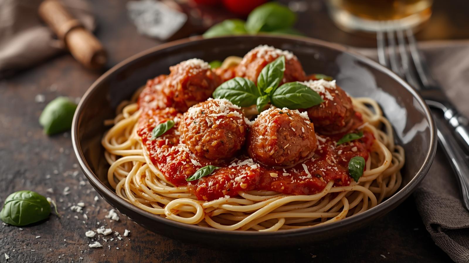 Almôndegas ao sugo com espaguete