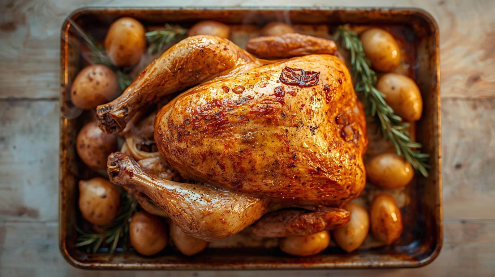 Frango assado com batatas e alecrim