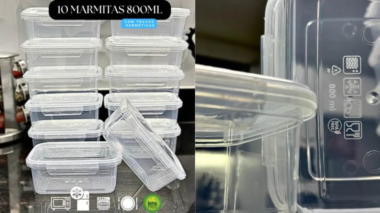 Kit 10 Marmitas 800ml com Travas Laterais