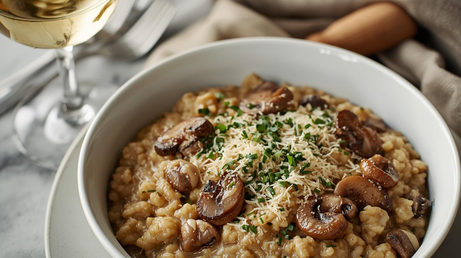 Risoto cremoso de cogumelos frescos